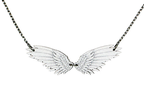 Angel wing necklace — angel wing pendant in laser-cut wood, made in USA