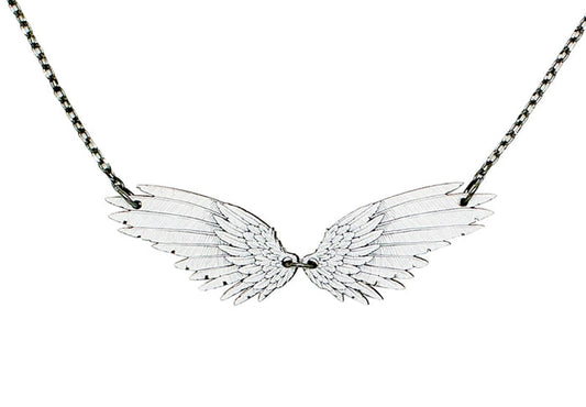 Angel wing necklace — angel wing pendant in laser-cut wood, made in USA