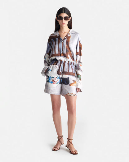 Anne - Printed Silk Twill Shorts - Poppyseed Cake