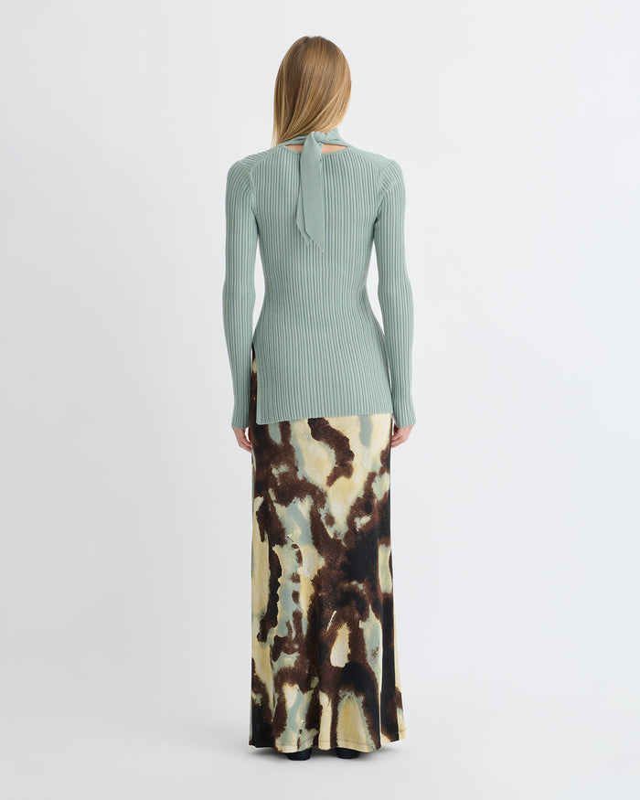 Arella - Fine Merino Rib Long Sleeved Top - Sage