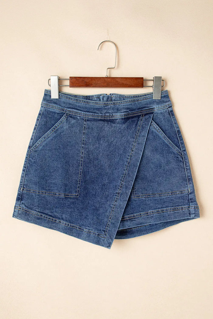 Ashleigh Blue Faux Wrapped Mini Denim Skort - Skirts/Skort