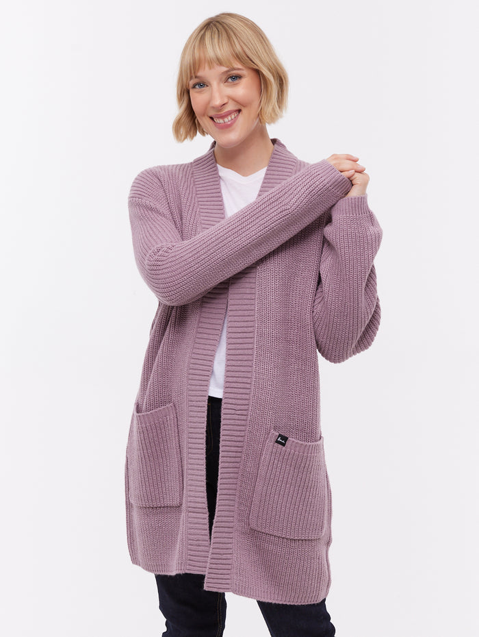 Asteria Purple PU054 Knit Cardigans Long Line True Knit Shot 1