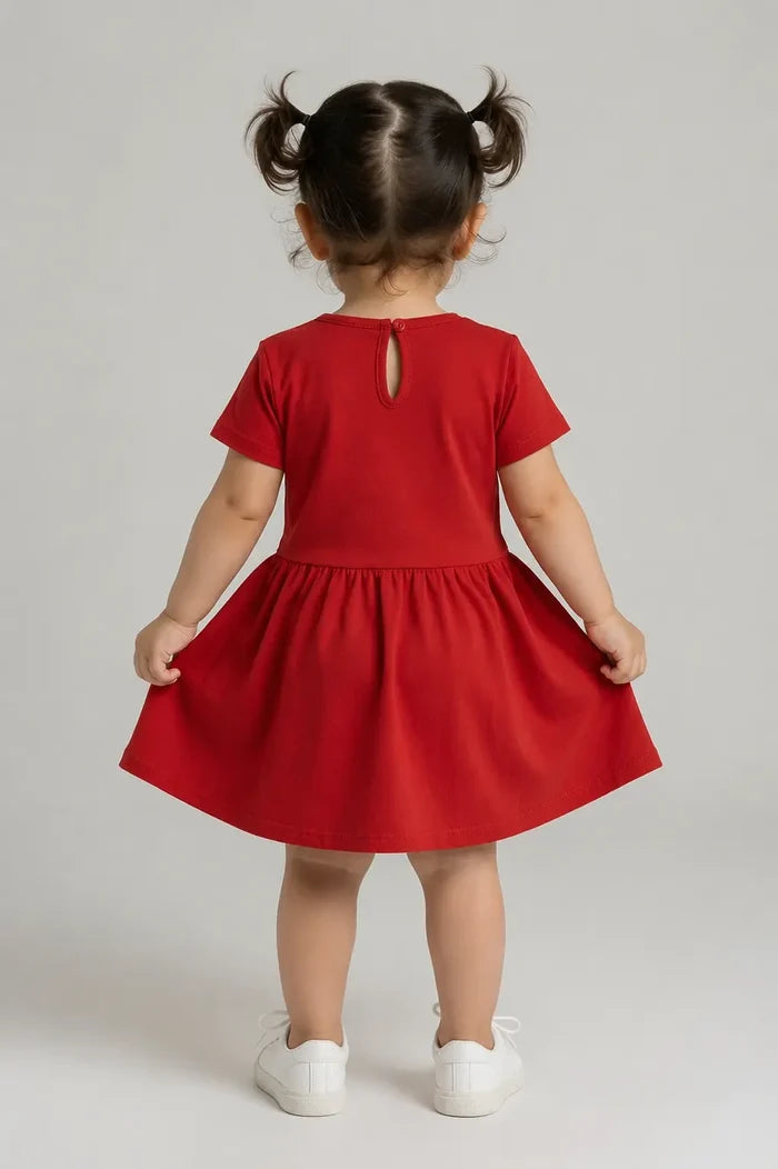 Baby Girls Red Printed Jersey Cotton Frock