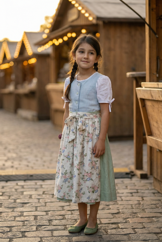 Barwolf Girls Dirndl 3 pcs. "Anni" blue/green (104,110)