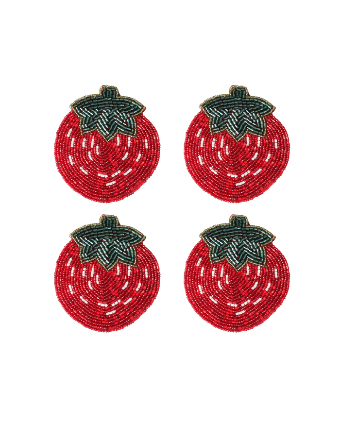 BEADED COASTER 4 PCS SET STRAWBERRY