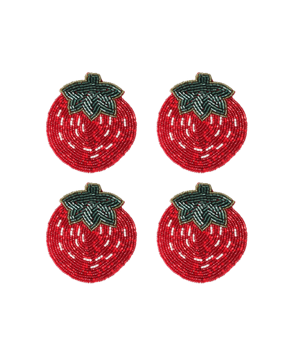 BEADED COASTER 4 PCS SET STRAWBERRY