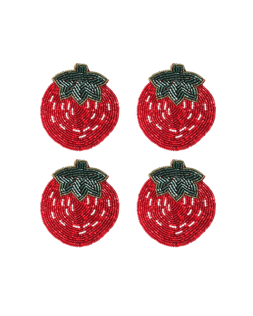 BEADED COASTER 4 PCS SET STRAWBERRY