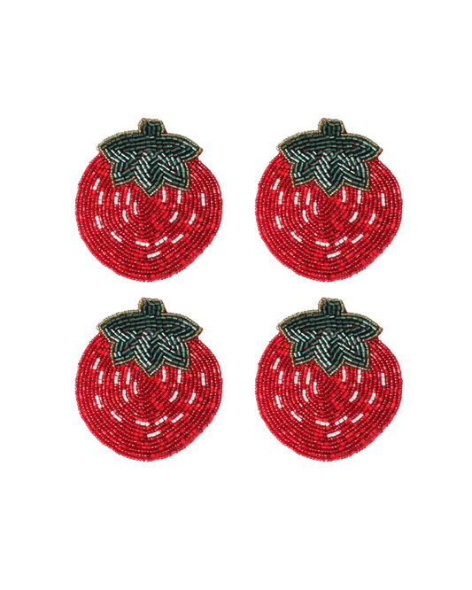 BEADED COASTER 4 PCS SET STRAWBERRY