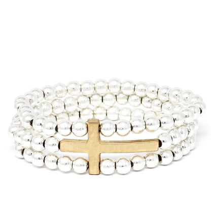 BEADED STRETCH BRACELET W/ CROSS