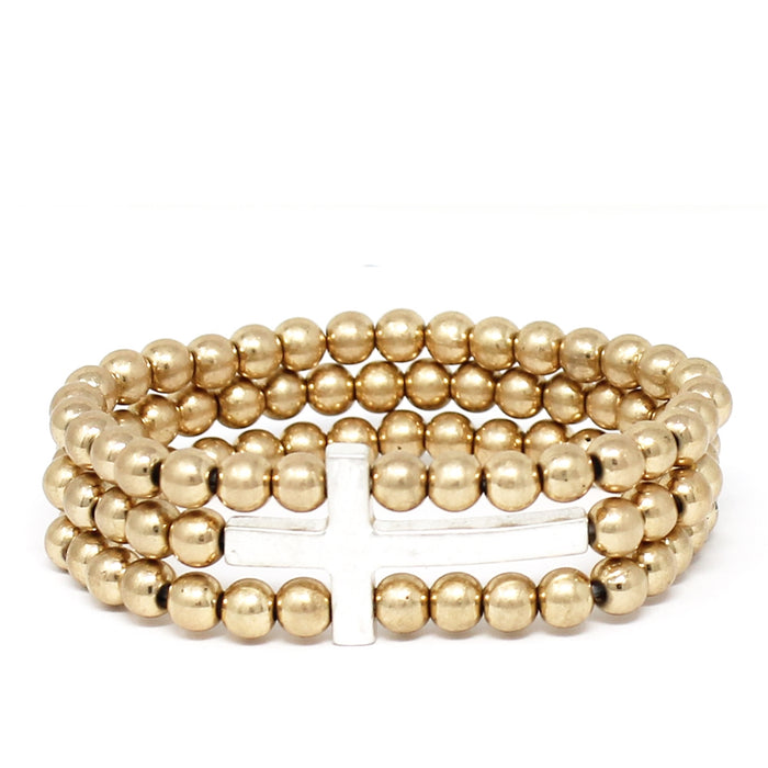 BEADED STRETCH BRACELET W/ CROSS