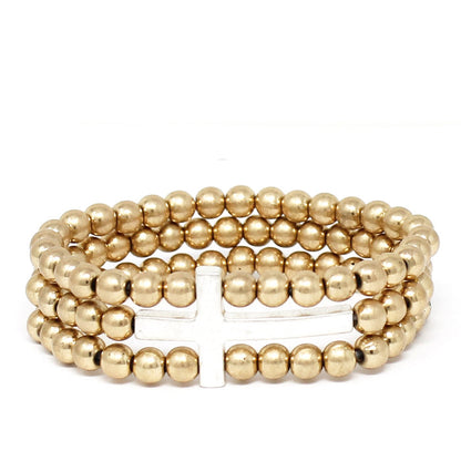 BEADED STRETCH BRACELET W/ CROSS