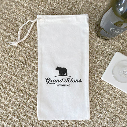 Bear Silhouette w/ City, State - Custom Canvas Wine Bag