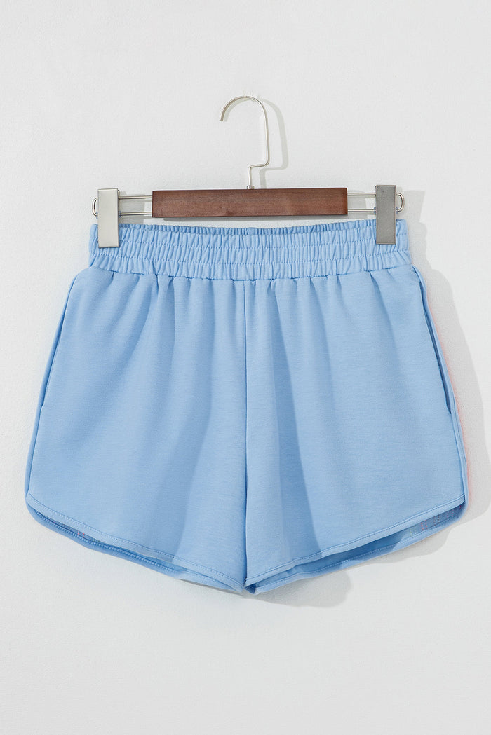 Beau Blue Colour Block Stripes Elastic High Waist Active Shorts - Bottoms/Casual