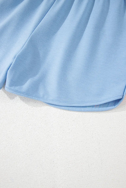 Beau Blue Colour Block Stripes Elastic High Waist Active Shorts - Bottoms/Casual
