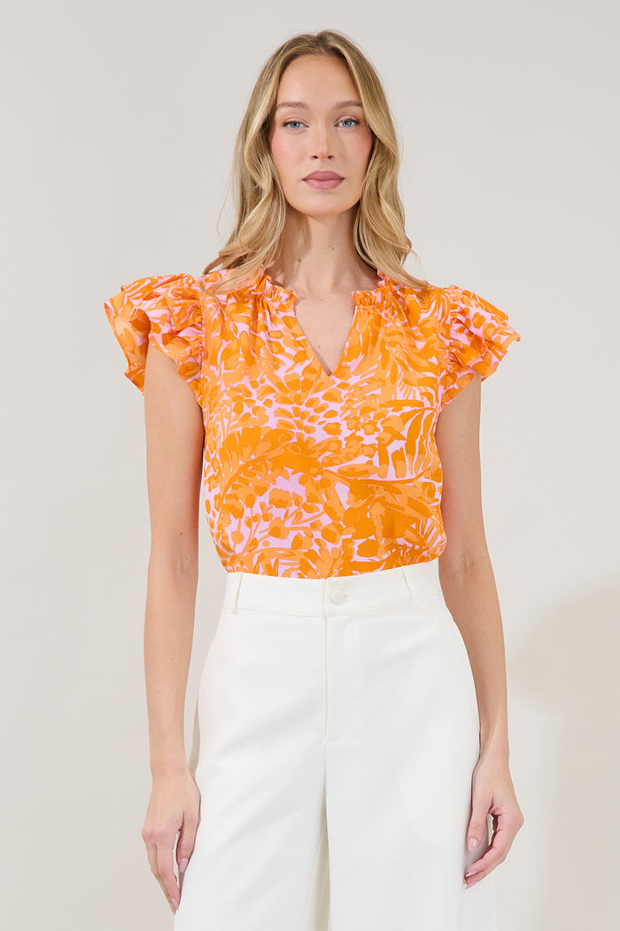 Bellissima Ruffle Sleeve Top Castra Floral