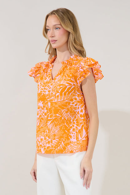 Bellissima Ruffle Sleeve Top Castra Floral