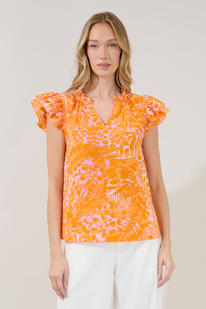 Bellissima Ruffle Sleeve Top Castra Floral