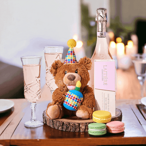 Birthday Bear & Bottega Brut Rose from Monthly Sommelier USA - Birthday Gift Basket - USA Delivery