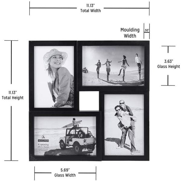 Black 4-Opening Junction Collage Picture Frame Measuring