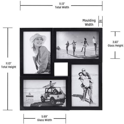 Black 4-Opening Junction Collage Picture Frame Measuring