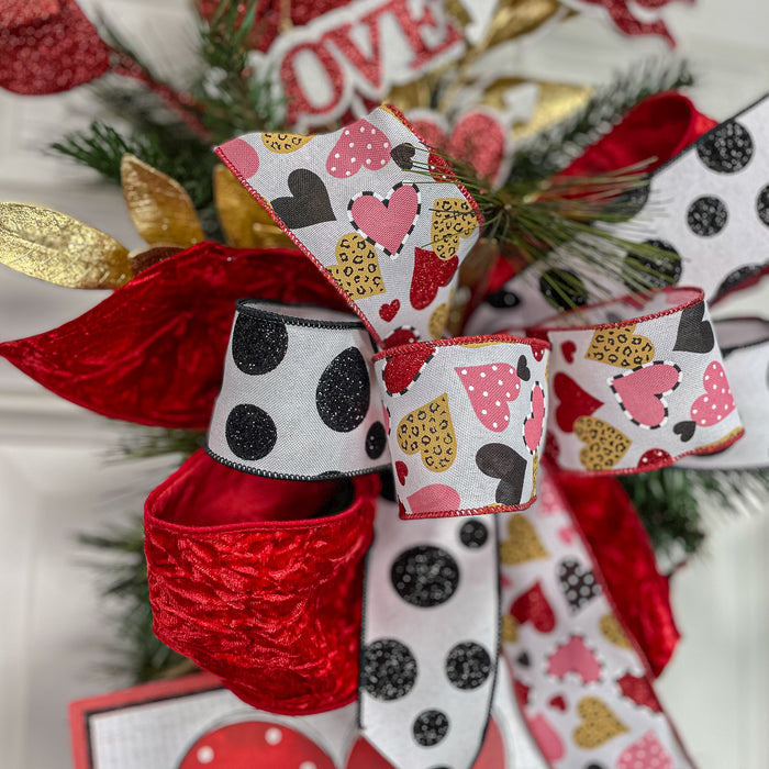 Black and White Glitter Polka Dot Ribbon, 2.5" X 10YD