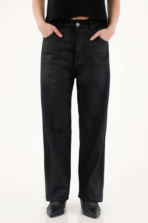 Black Animal Print Resin Effect Pants for Women