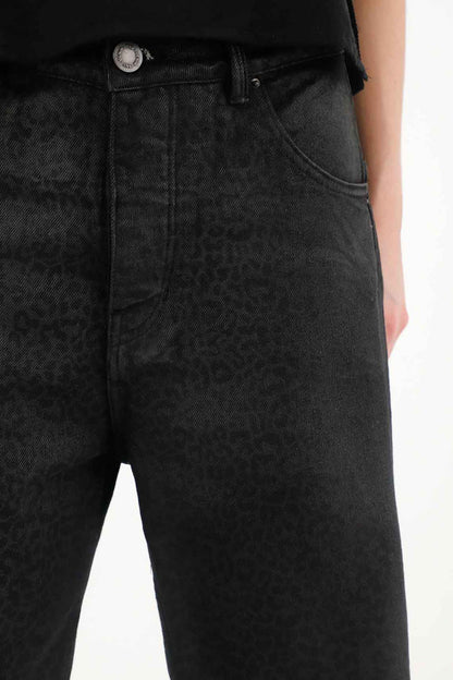 Black Animal Print Resin Effect Pants for Women