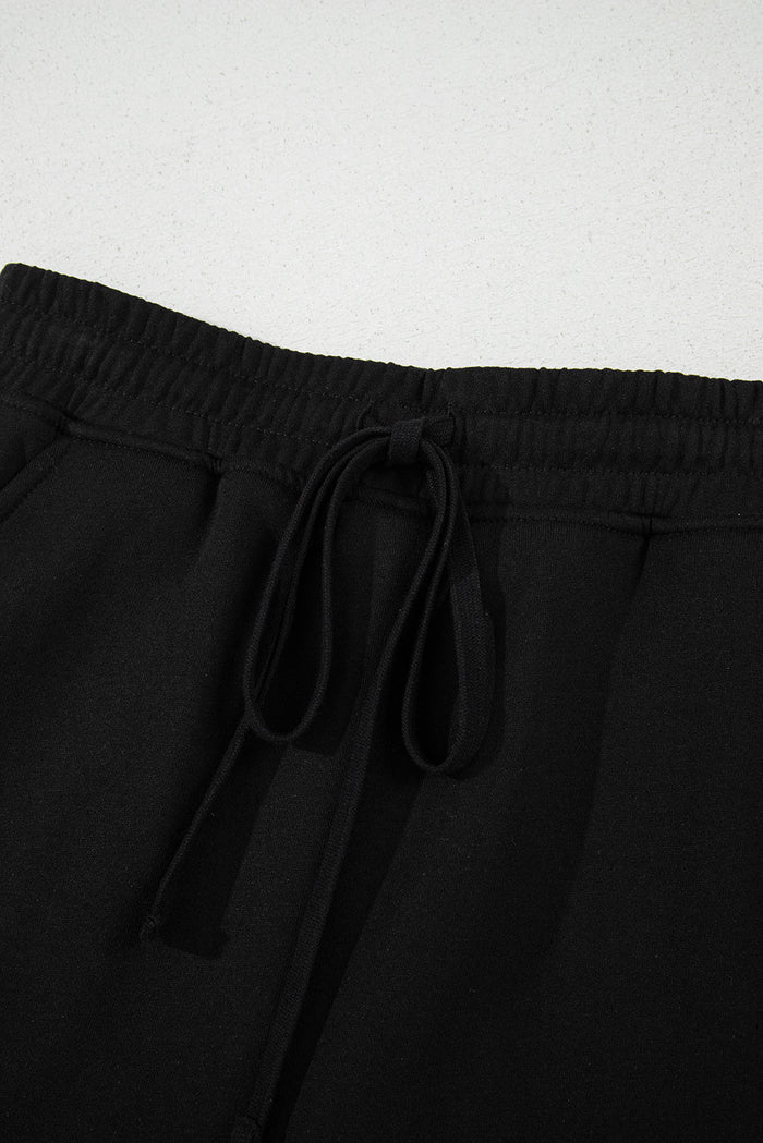 Black French Terry Drawstring Mini Skort with Pockets - Skirts/Skort