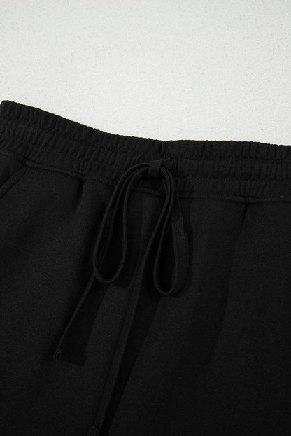 Black French Terry Drawstring Mini Skort with Pockets - Skirts/Skort