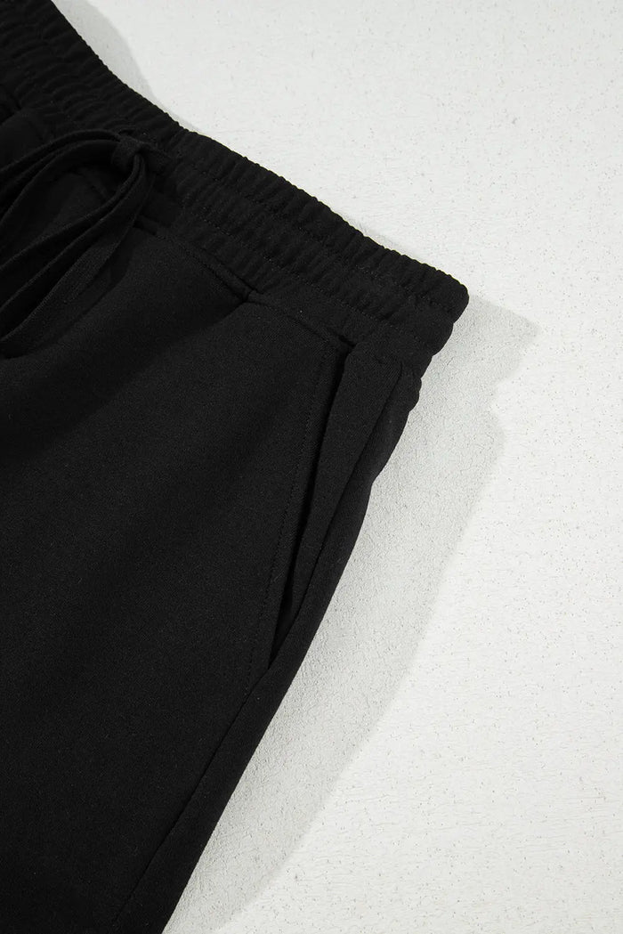Black French Terry Drawstring Mini Skort with Pockets - Skirts/Skort