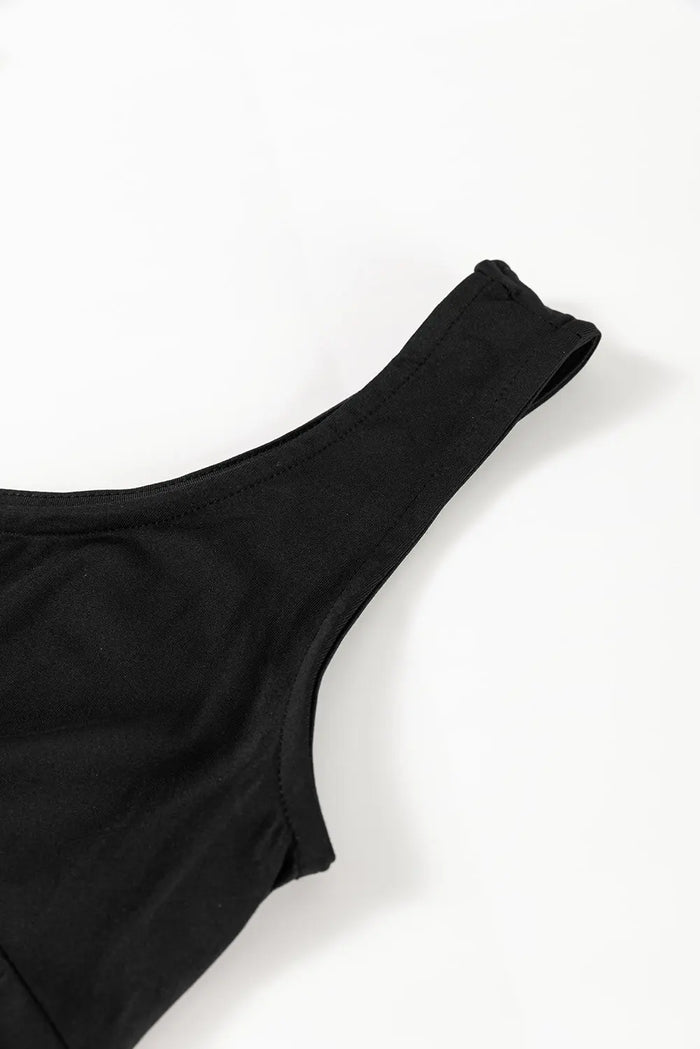 Black Sleeveless Scoop Neck Flared Split Midi Dress - Dresses/Midi Dresses