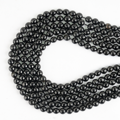 Black Tourmaline Faceted Beads, Crystal Beads for Jewelry.
