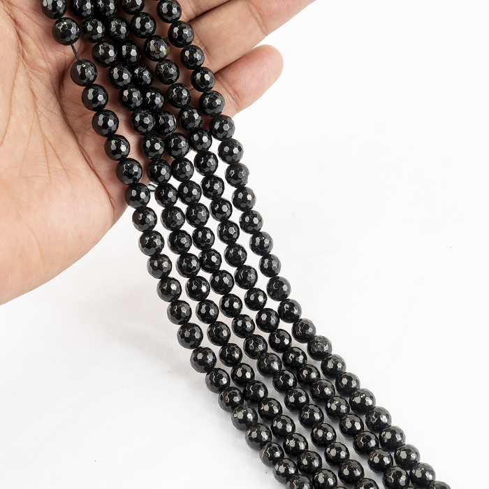 Black Tourmaline Faceted Beads, Crystal Beads for Jewelry.