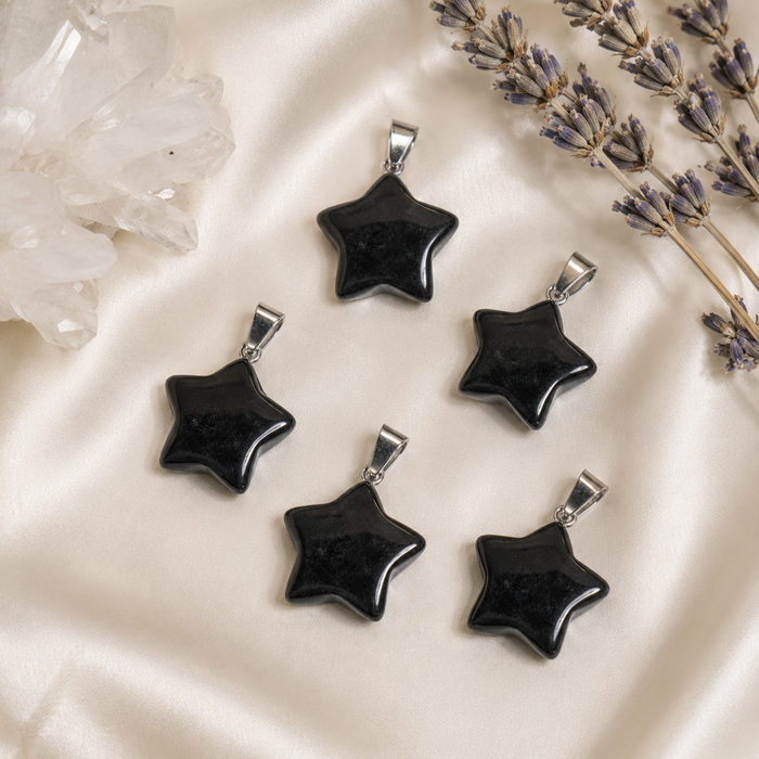 Black Tourmaline Star Pendant Necklace – Natural Crystal Gemstone Jewelry