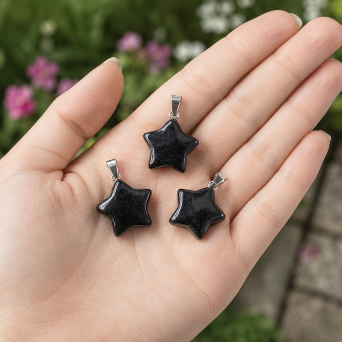 Black Tourmaline Star Pendant Necklace – Natural Crystal Gemstone Jewelry