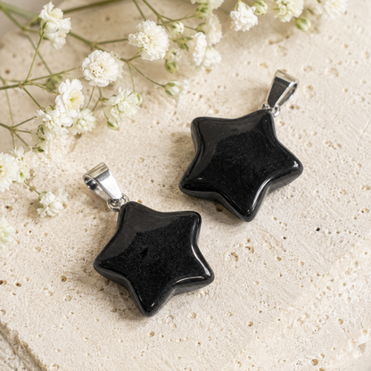 Black Tourmaline Star Pendant Necklace – Natural Crystal Gemstone Jewelry