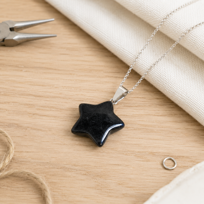 Black Tourmaline Star Pendant Necklace – Natural Crystal Gemstone Jewelry