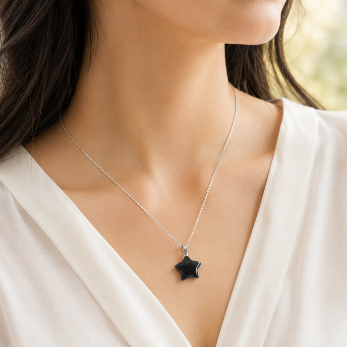 Black Tourmaline Star Pendant Necklace – Natural Crystal Gemstone Jewelry