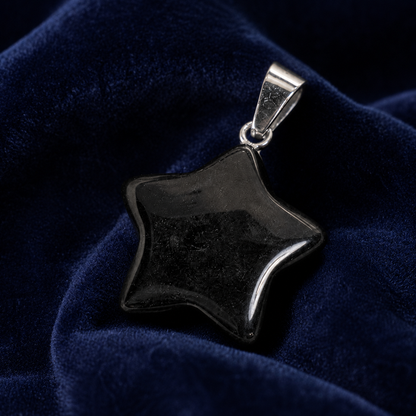 Black Tourmaline Star Pendant Necklace – Natural Crystal Gemstone Jewelry