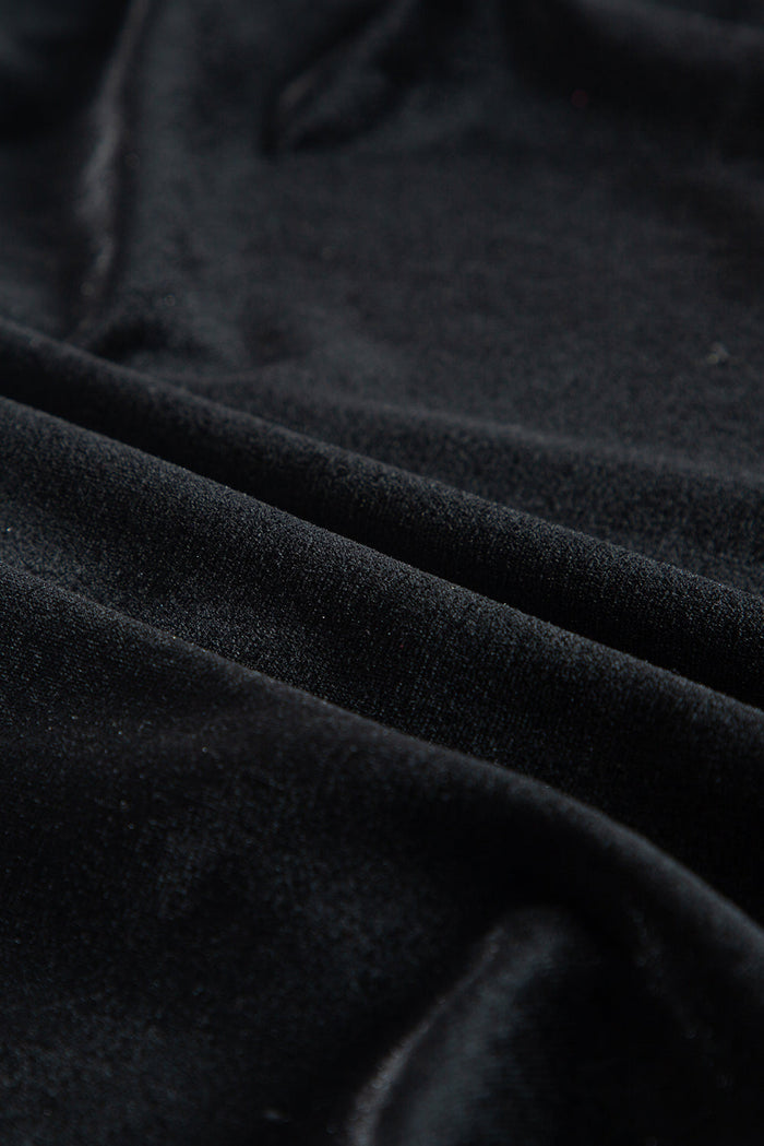 Black Velvet Long Sleeve Surplice High Waist Mini Dress - Dresses/Mini Dresses
