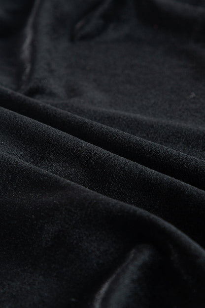 Black Velvet Long Sleeve Surplice High Waist Mini Dress - Dresses/Mini Dresses
