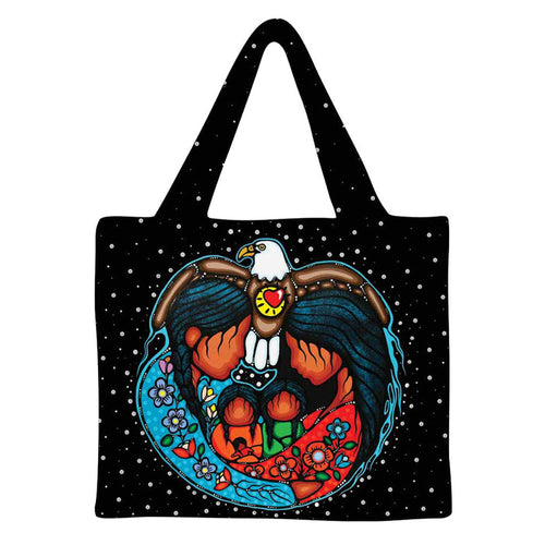 Tote bag with an eagle design on a black background