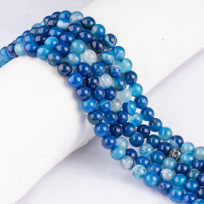 Blue Banded Agate Beads, Natural Crystal Round Beads 6mm to 12mm