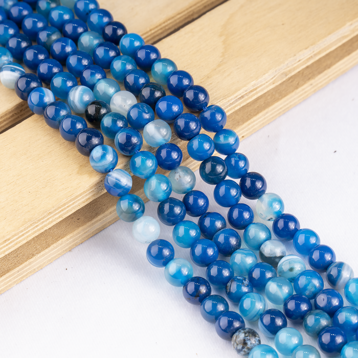 Blue Banded Agate Beads, Natural Crystal Round Beads 6mm to 12mm