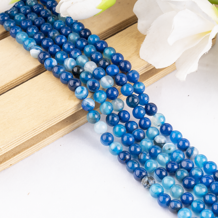 Blue Banded Agate Beads, Natural Crystal Round Beads 6mm to 12mm