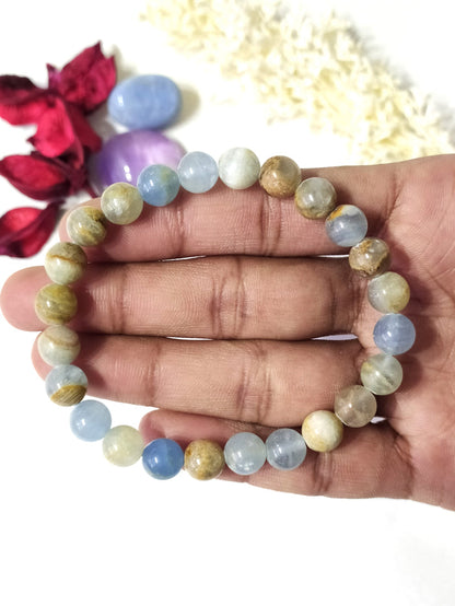 Blue Calcite Round Beads Bracelet, Gemstone Bracelet