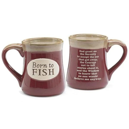 Born to Fish Burgundy 18 oz. Coffee Mug with Fisherman's Serenity Prayer