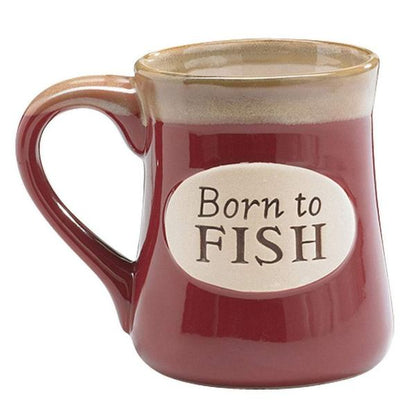 Born to Fish Burgundy 18 oz. Coffee Mug with Fisherman's Serenity Prayer Front
