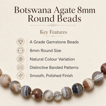 Botswana Agate Beads, Natural Round Crystal Beads 6mm to 10mm