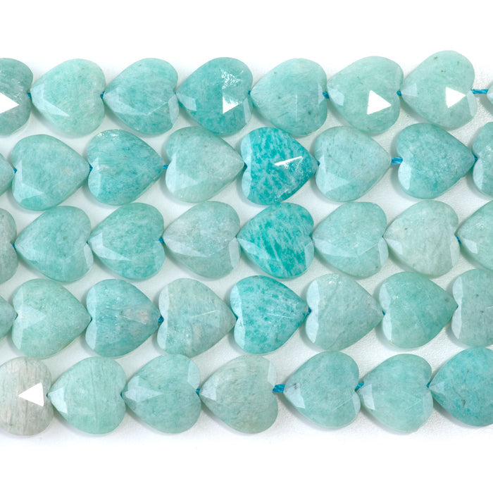 This is a Dakota Stones 14mm Brazilian Amazonite Gemstone strand with A grade faceted heart beads in 15-16 inch strand.